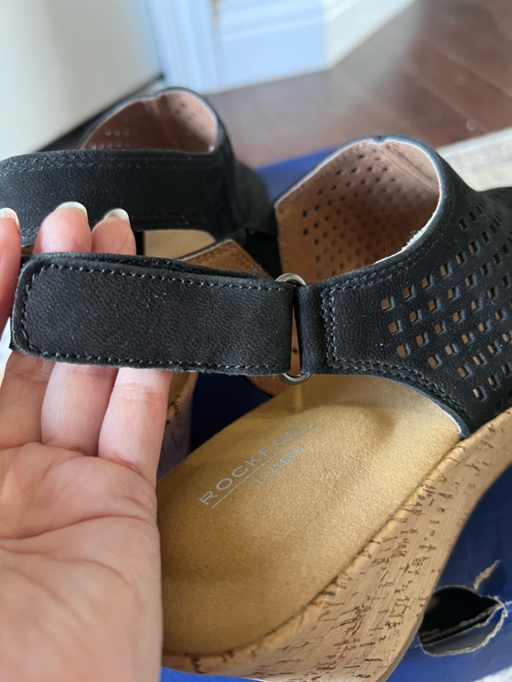 Rockport Black Briah Perforated Slingback Cork Wedge Sandal - Picture 13 of 16